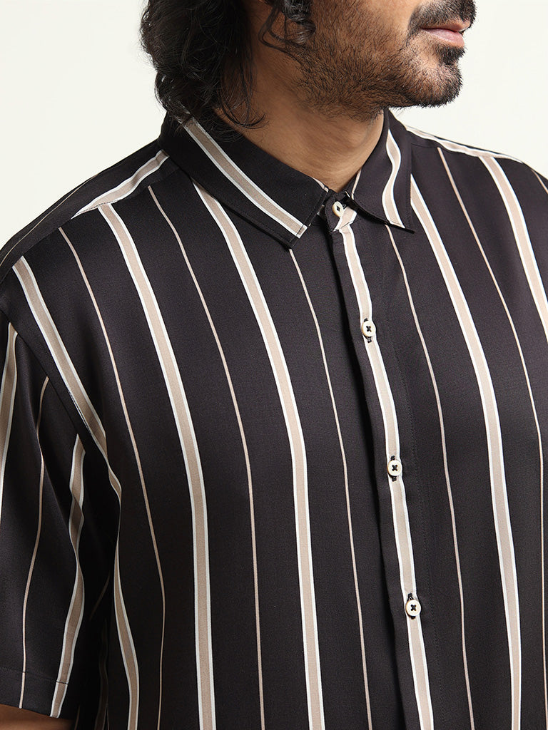 Ascot Black Striped Relaxed Fit Shirt