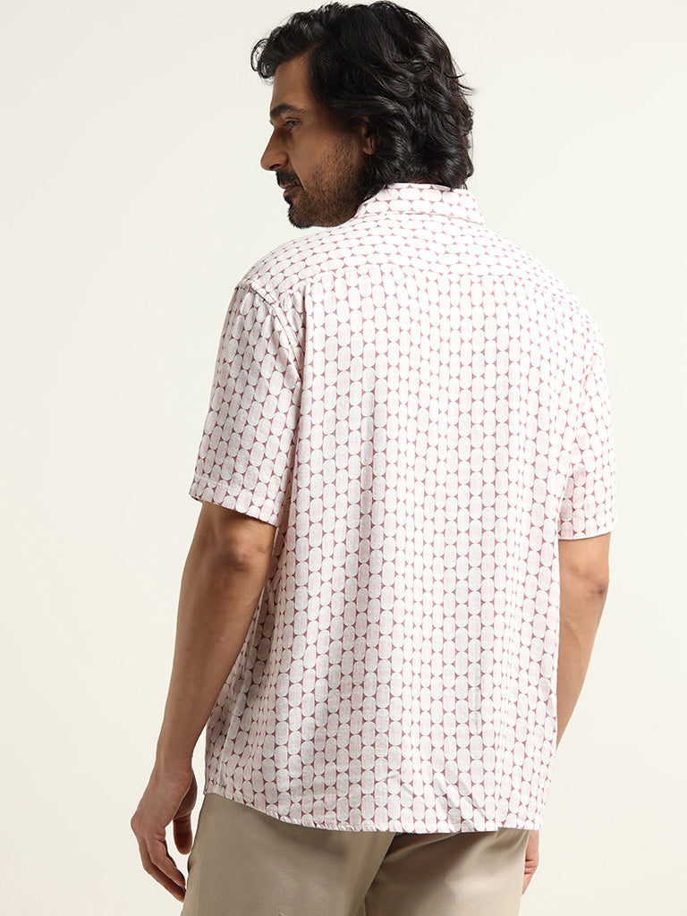 Ascot Pink Printed Relaxed Fit Blended Linen Shirt