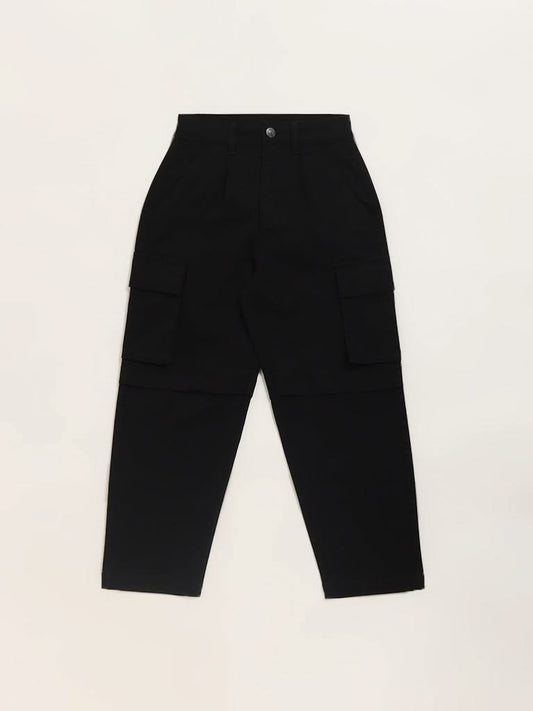 Y&F Kids Black Cargo Trousers