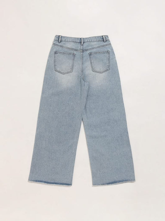 Y&F Kids Blue Relaxed Fit High Rise Jeans