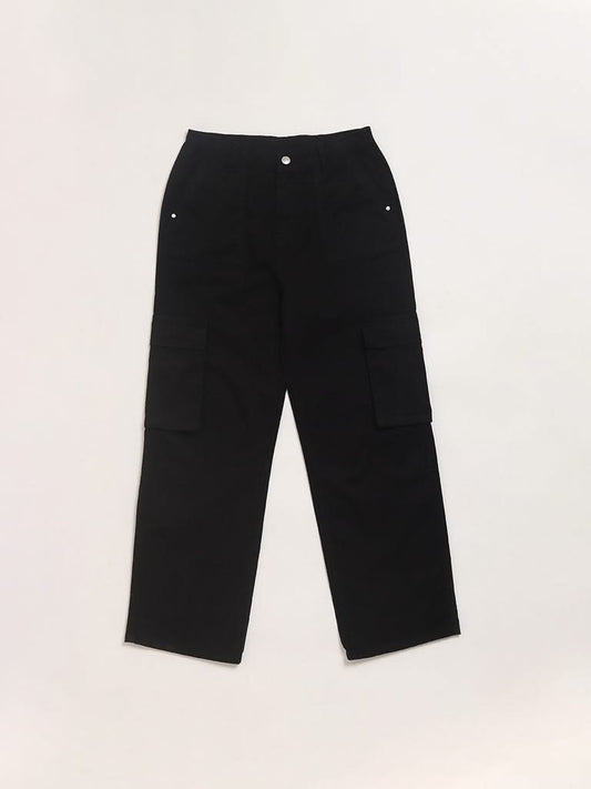 Y&F Kids Black Cargo Trousers