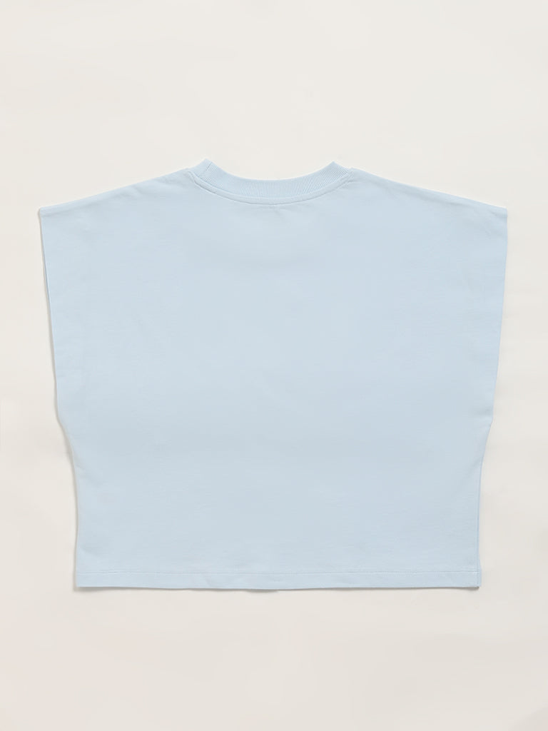 Y&F Kids Blue Printed T-Shirt