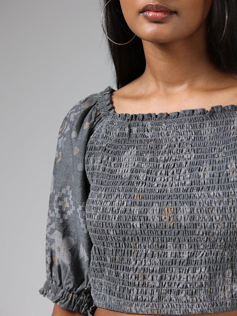 Bombay Paisley Grey Smock Cotton Crop Top