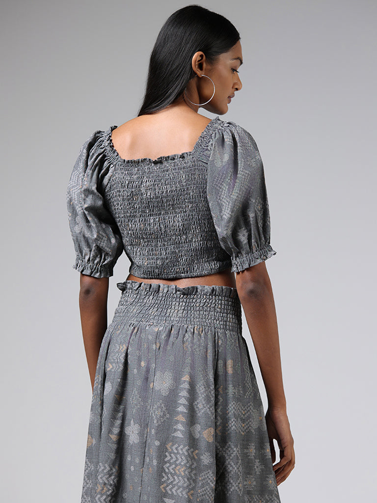 Bombay Paisley Grey Smock Cotton Crop Top