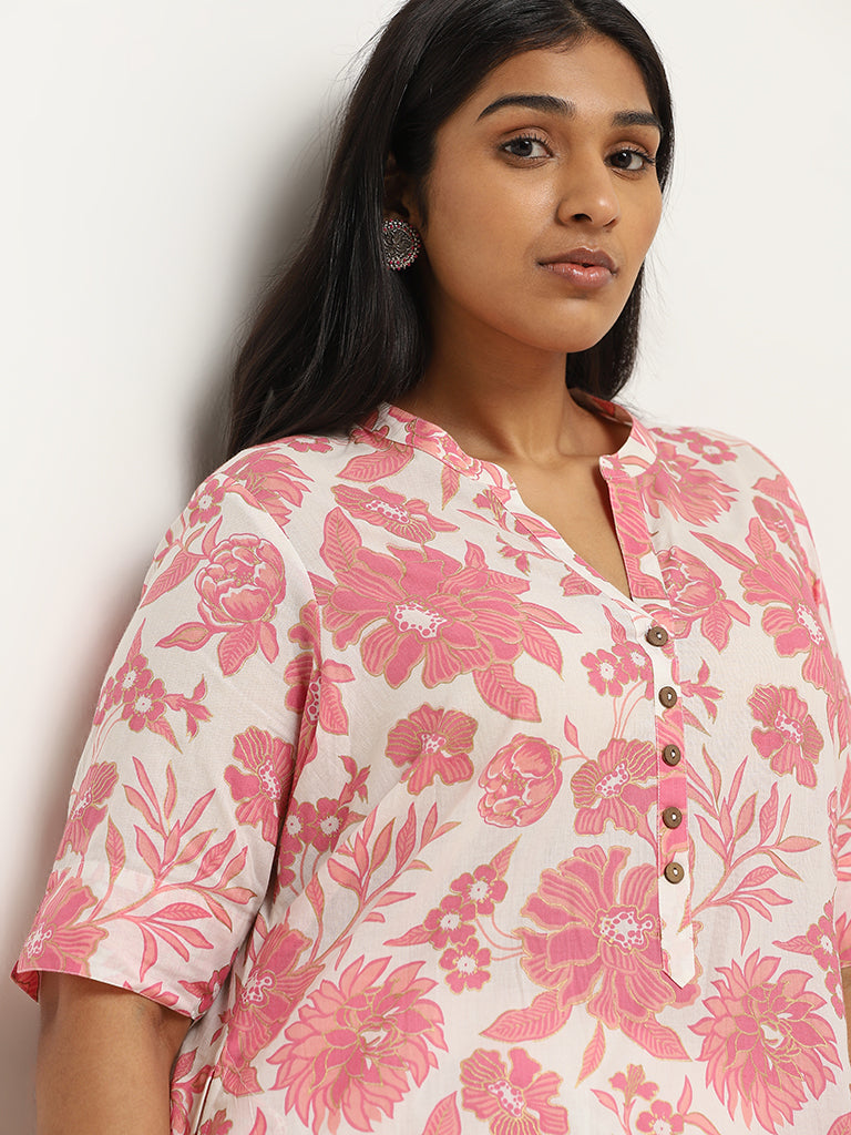 Diza Pink Cotton Straight-Fit Kurta