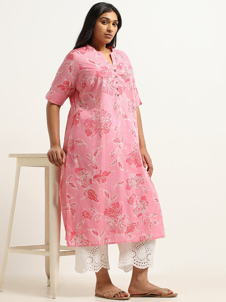 Diza Pink Cotton Straight-Fit Kurta