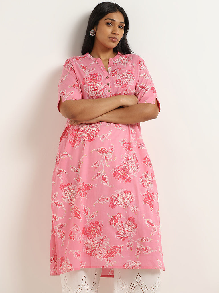 Diza Pink Cotton Straight-Fit Kurta