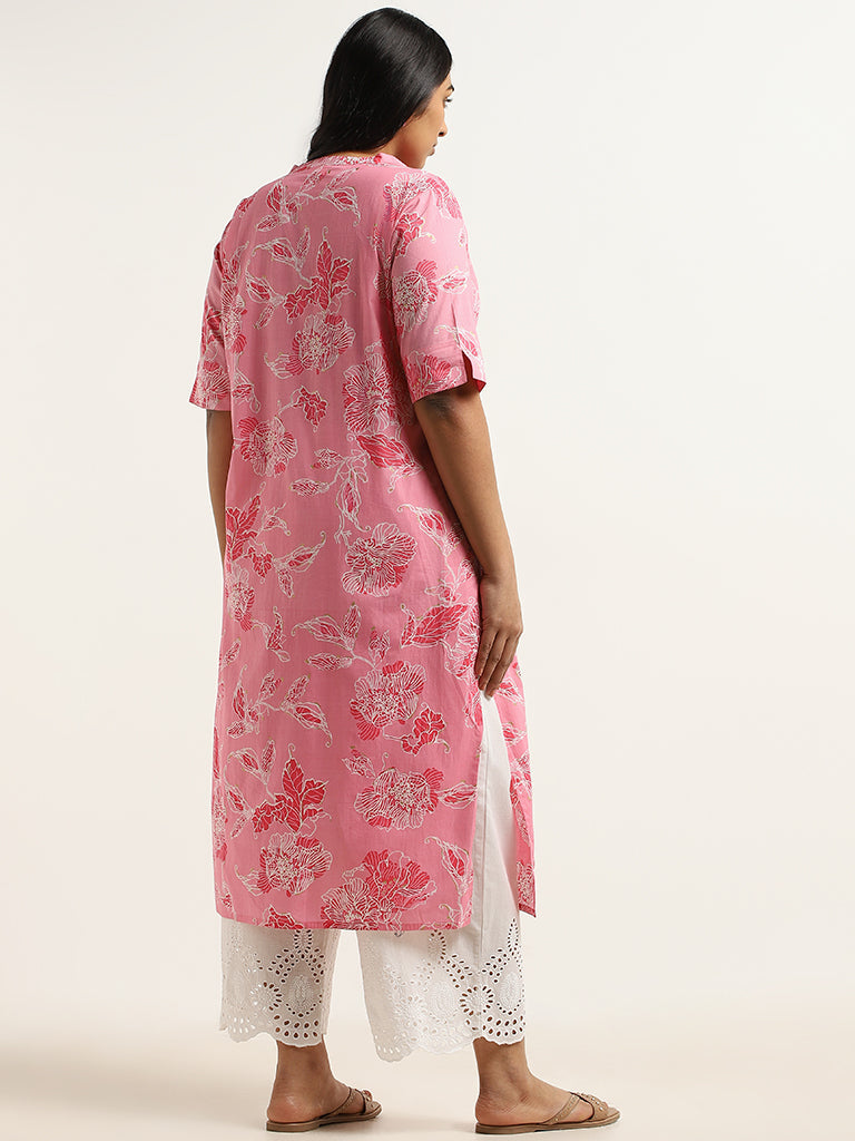 Diza Pink Cotton Straight-Fit Kurta