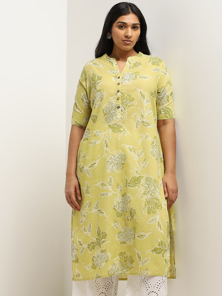 Diza Mustard Cotton Straight-Fit Kurta