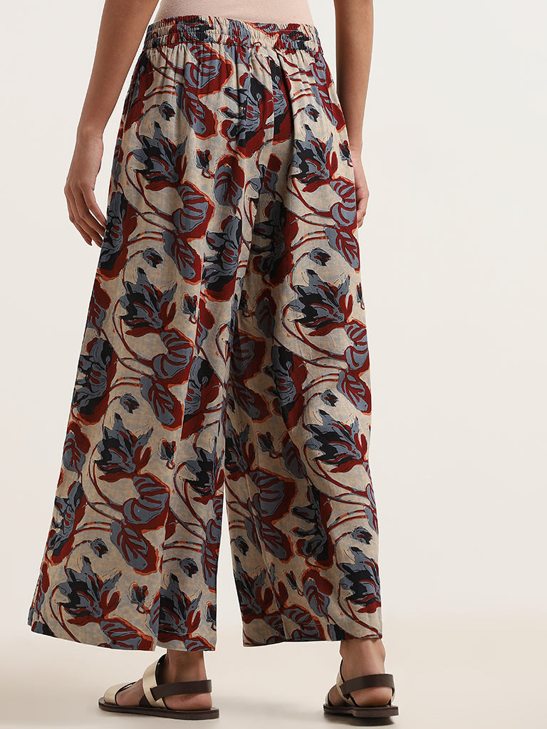 Utsa Beige Printed Palazzos