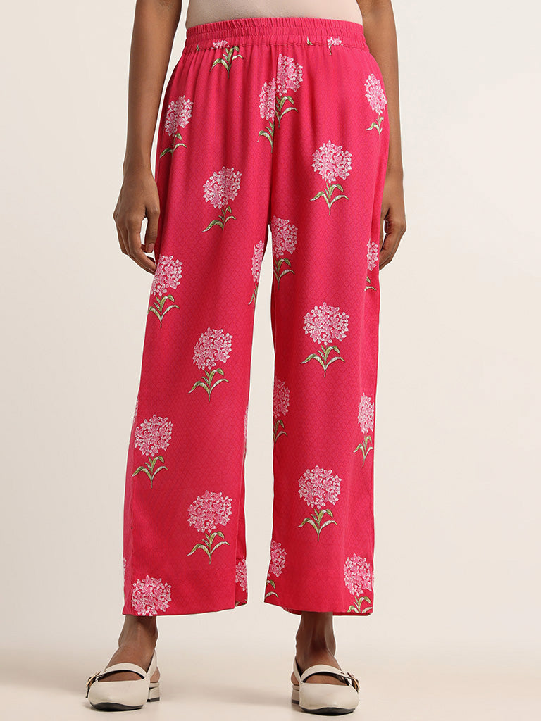 Utsa Pink Floral Printed Palazzos