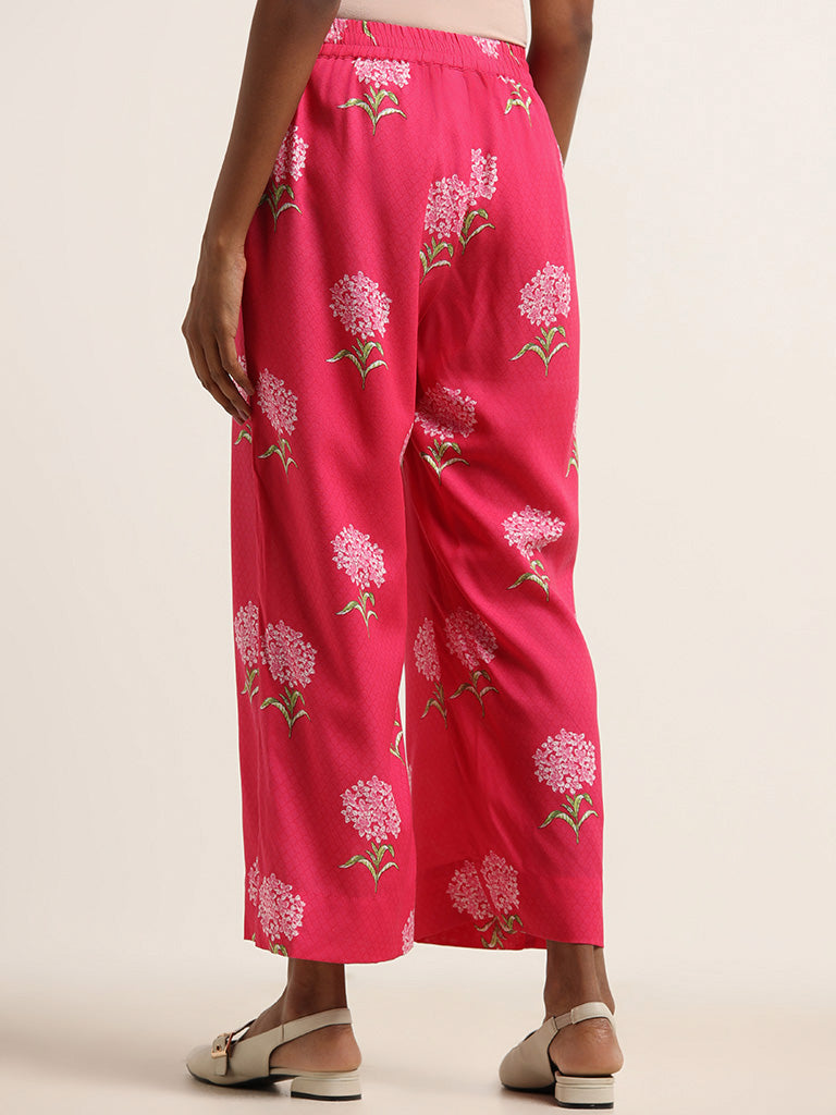 Utsa Pink Floral Printed Palazzos