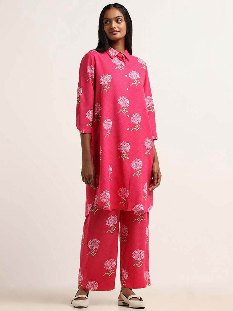 Utsa Pink Floral Printed Palazzos