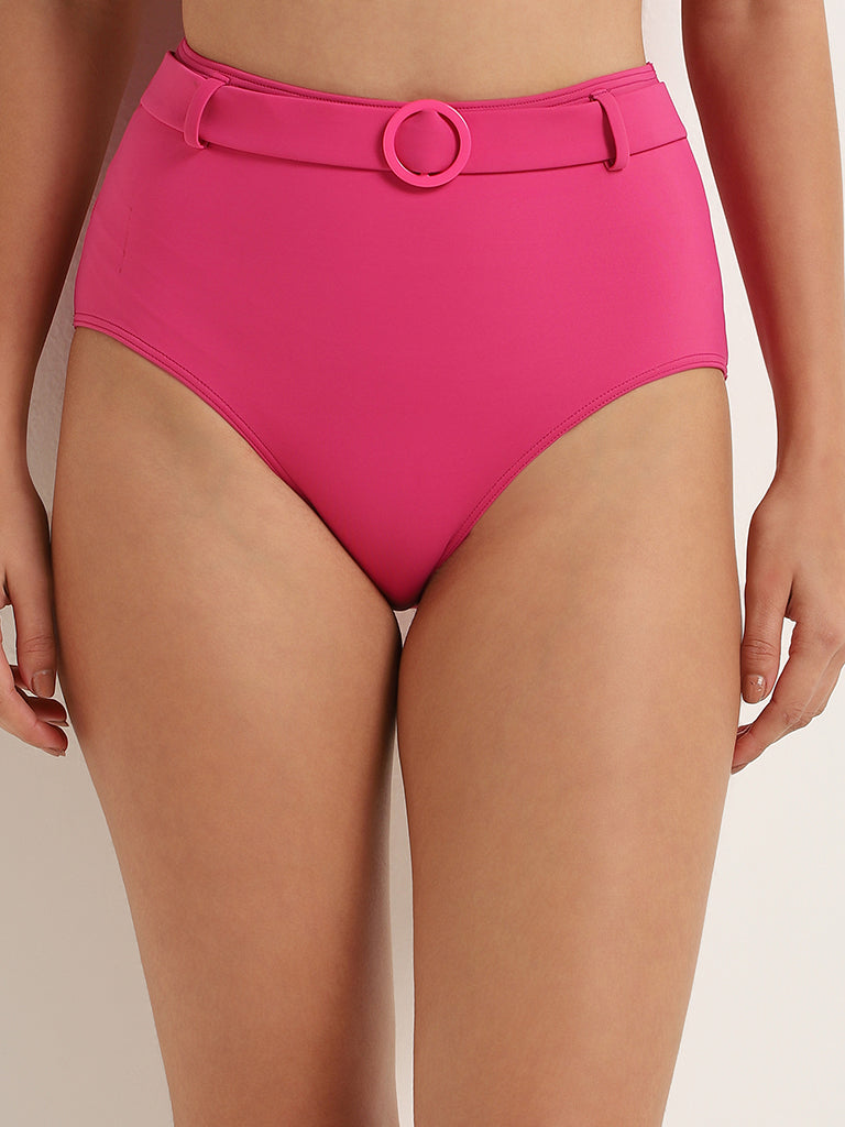 Wunderlove Swimwear Pink High Waist Brief