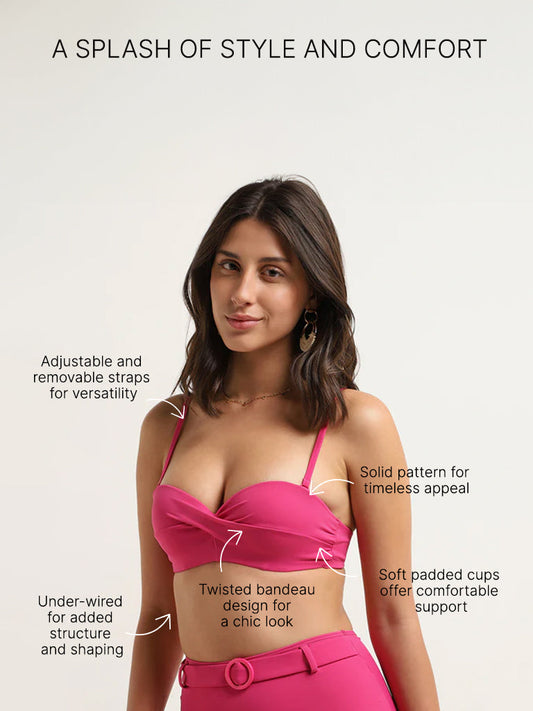 Wunderlove Swimwear Pink Twisted Bandeau Bra