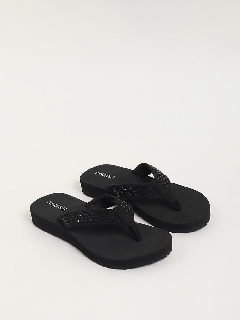 LUNA BLU Black Embellished Flip Flop