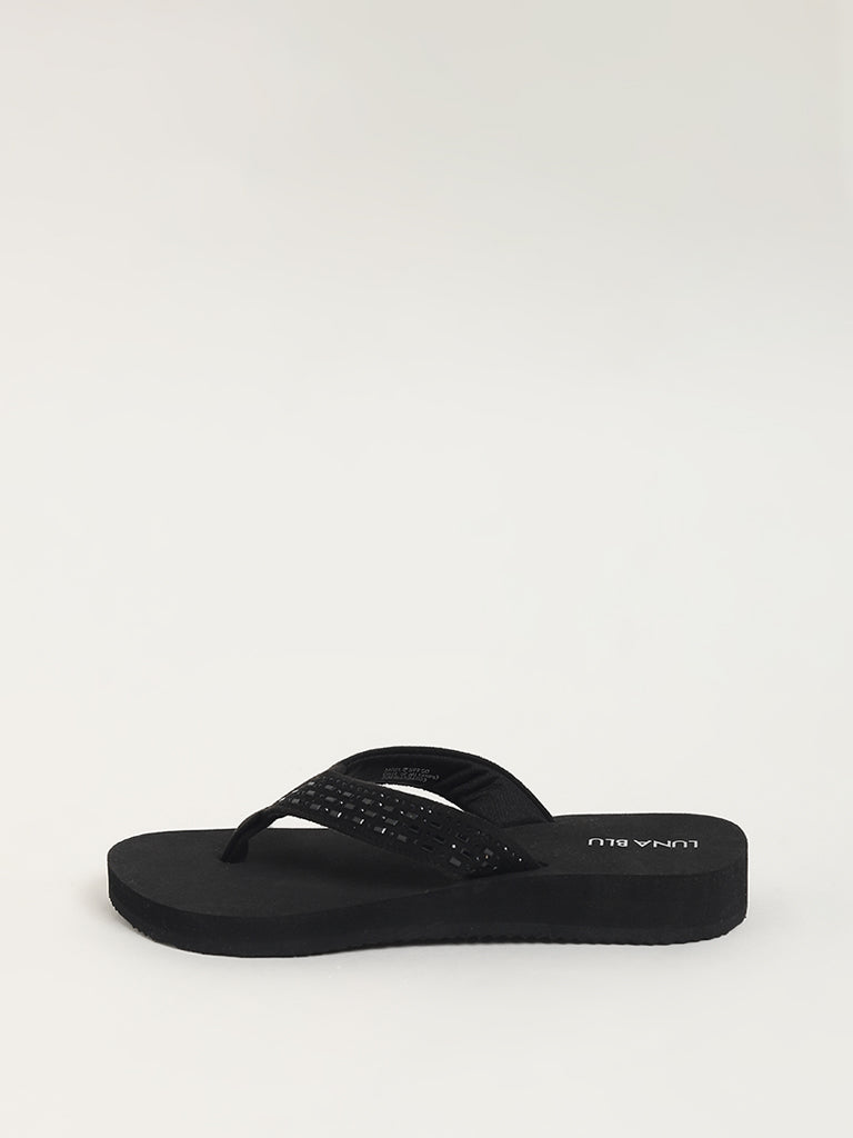 LUNA BLU Black Embellished Flip Flop