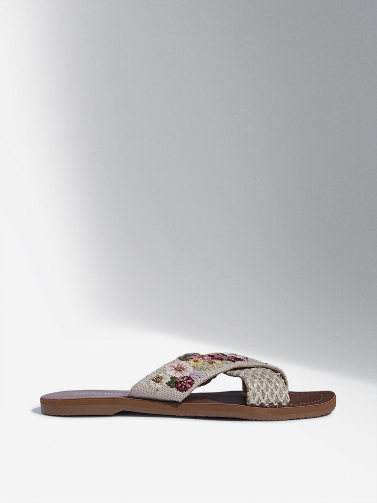 LUNA BLU Multicolour Floral Cross-Band Slides