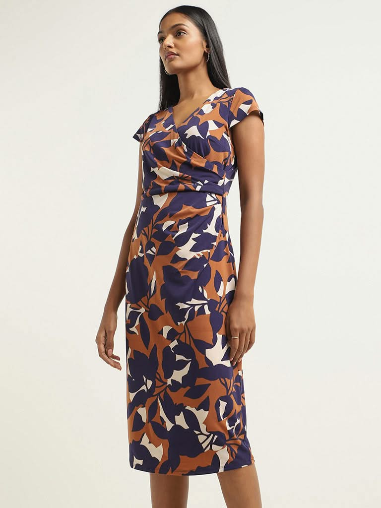 Wardrobe Navy Printed Wrap Dress