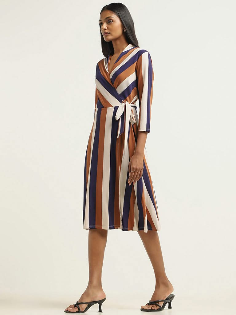 Wardrobe Navy Striped Wrap Dress