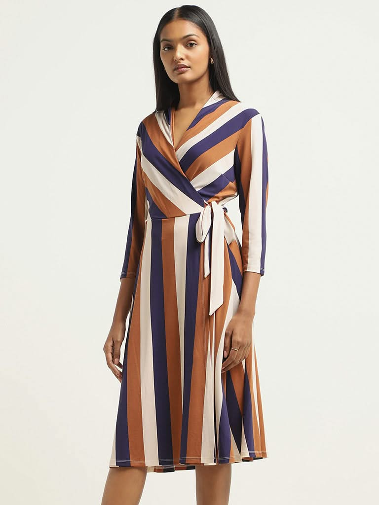 Wardrobe Navy Striped Wrap Dress