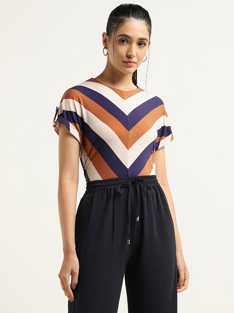 Wardrobe Navy Striped Printed Top