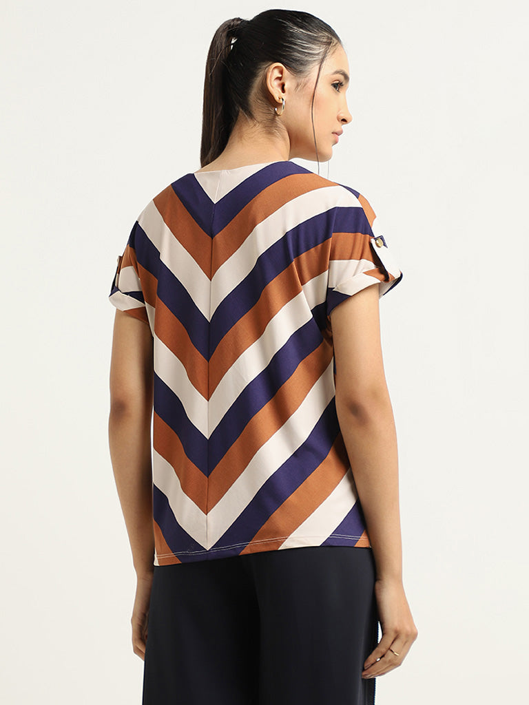 Wardrobe Navy Striped Printed Top