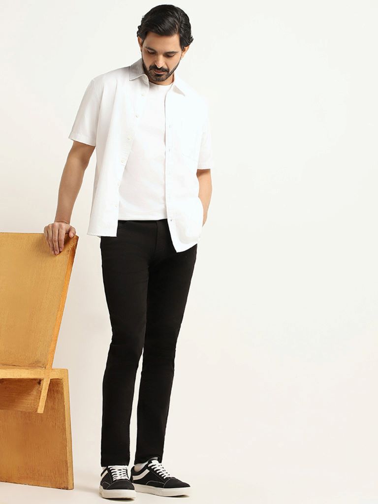 WES Casuals White Cotton Relaxed Fit Shirt