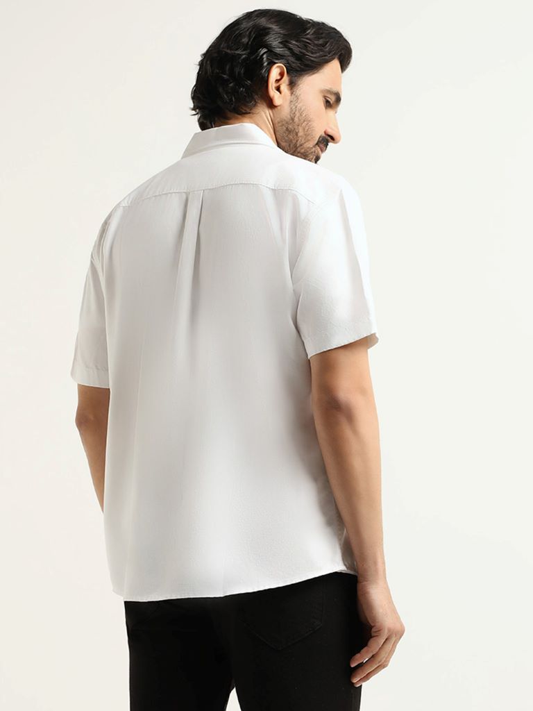 WES Casuals White Cotton Relaxed Fit Shirt