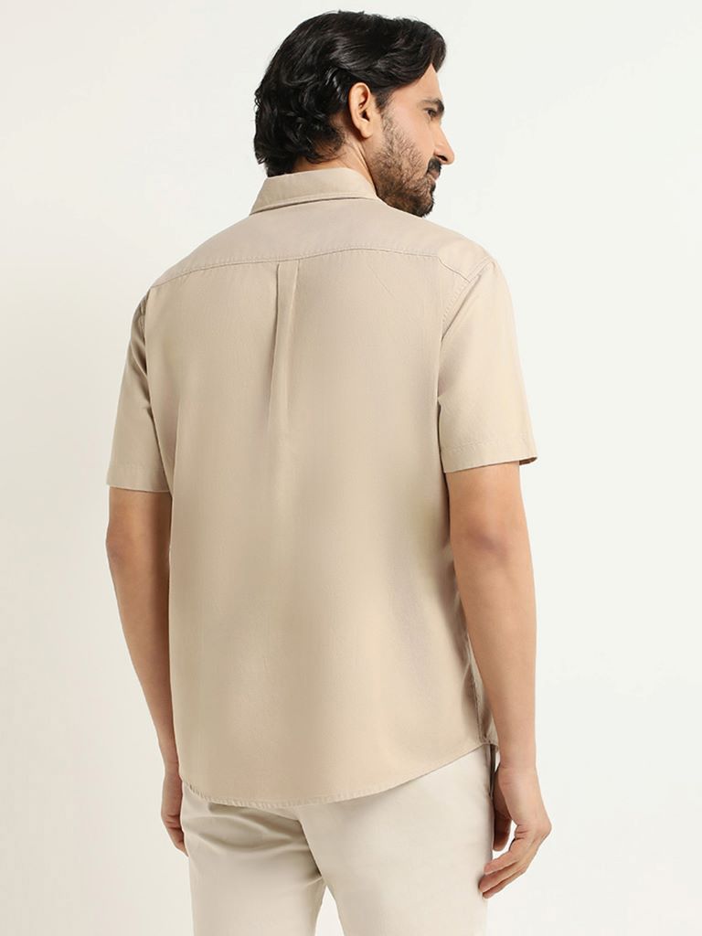 WES Casuals Beige Cotton Relaxed Fit Shirt