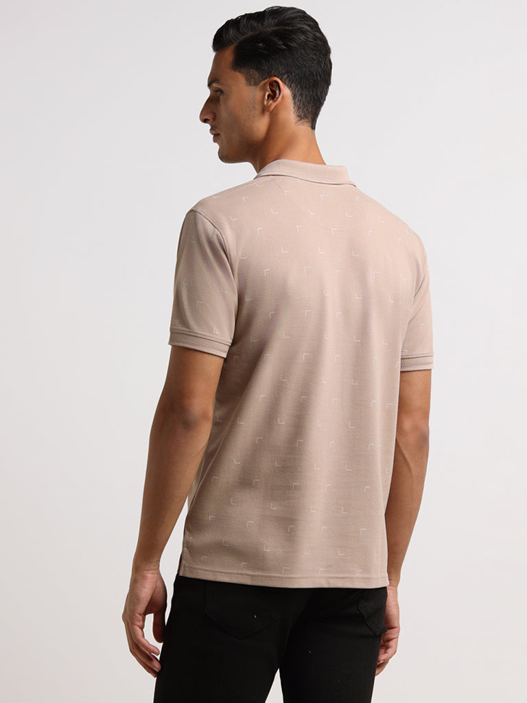 WES Casuals Beige Cotton Relaxed Fit Polo T-Shirt