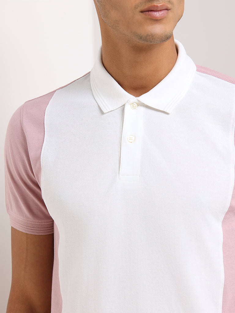 WES Casuals Pink Cotton Relaxed Fit Polo T-Shirt