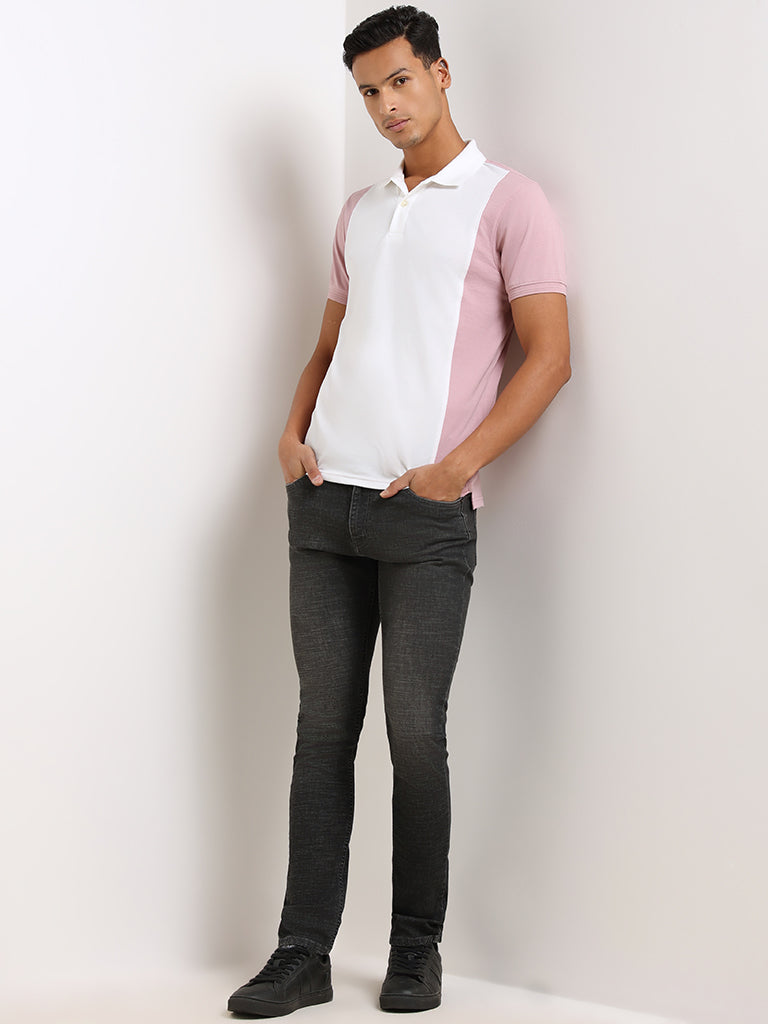 WES Casuals Pink Cotton Relaxed Fit Polo T-Shirt