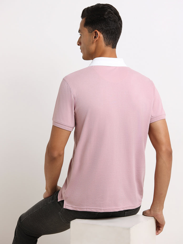 WES Casuals Pink Cotton Relaxed Fit Polo T-Shirt