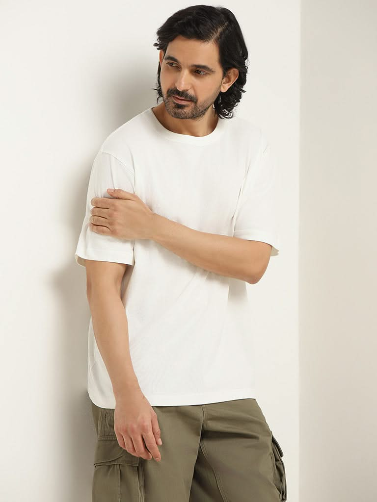 WES Casuals Plain White Cotton T-Shirt