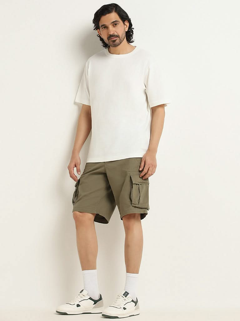 WES Casuals Plain White Cotton T-Shirt