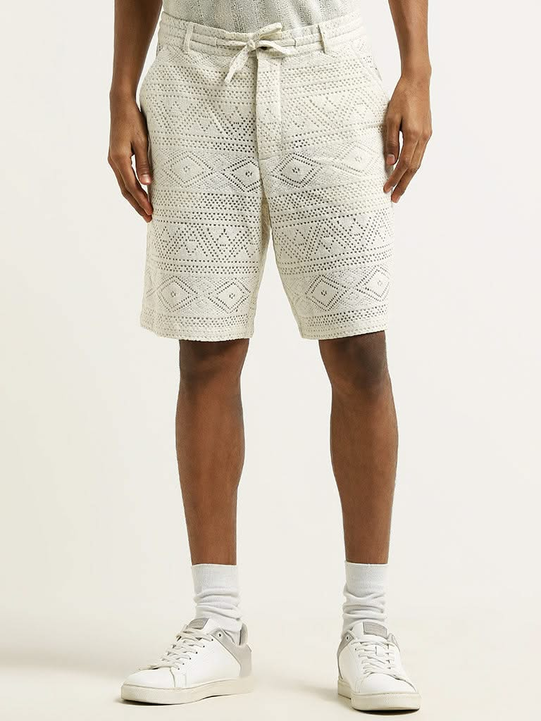 ETA Off-White Crochet Cotton Blend Relaxed Fit Shorts