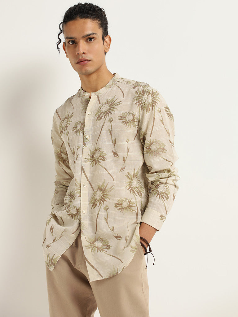 ETA Beige Printed Cotton Resort Fit Shirt