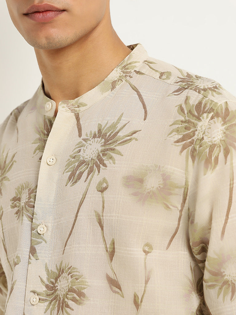 ETA Beige Printed Cotton Resort Fit Shirt