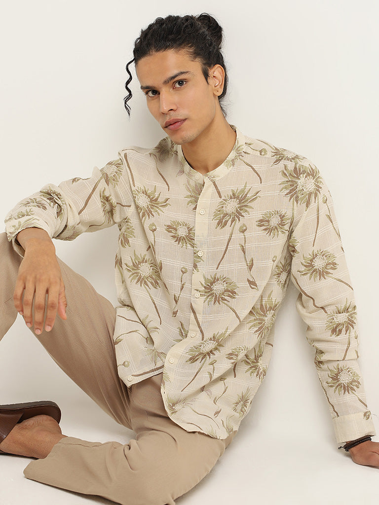 ETA Beige Printed Cotton Resort Fit Shirt