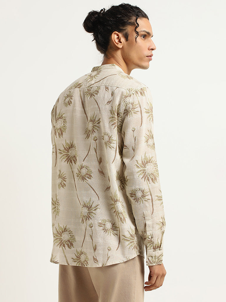 ETA Beige Printed Cotton Resort Fit Shirt