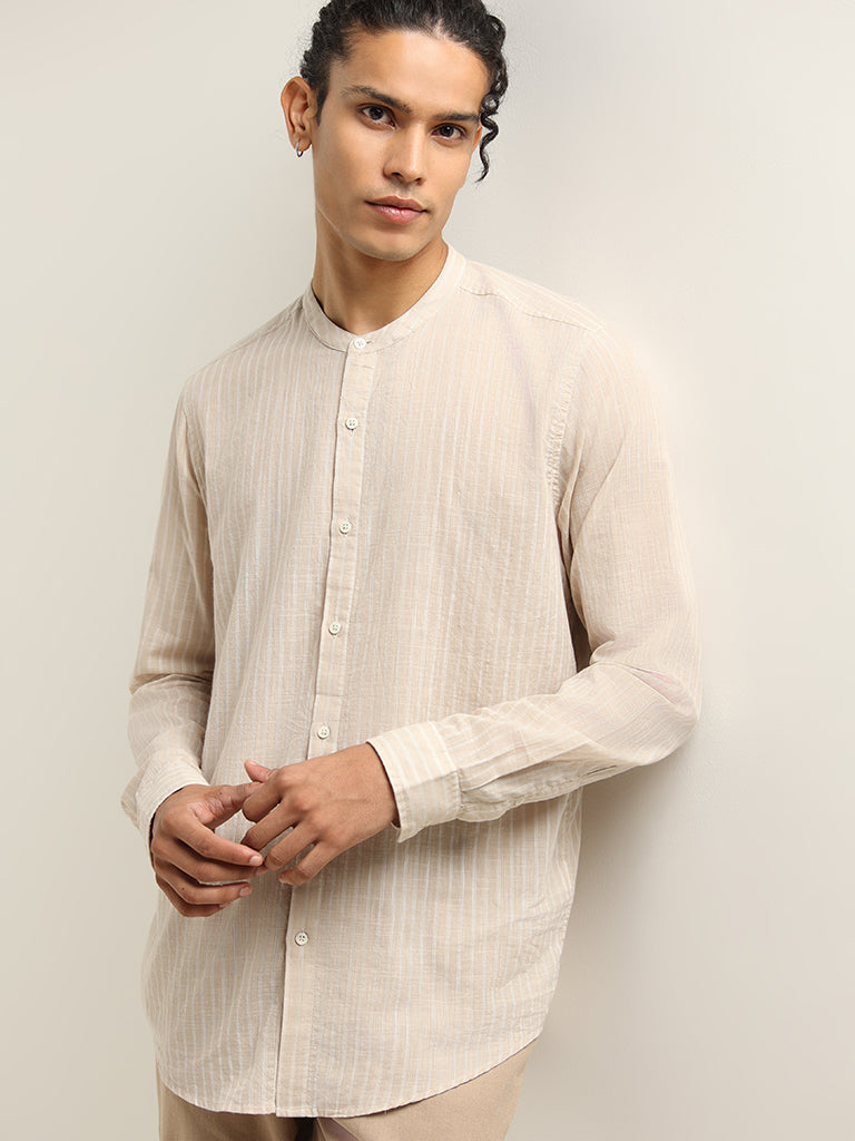 ETA Beige Striped Cotton Resort Fit Shirt