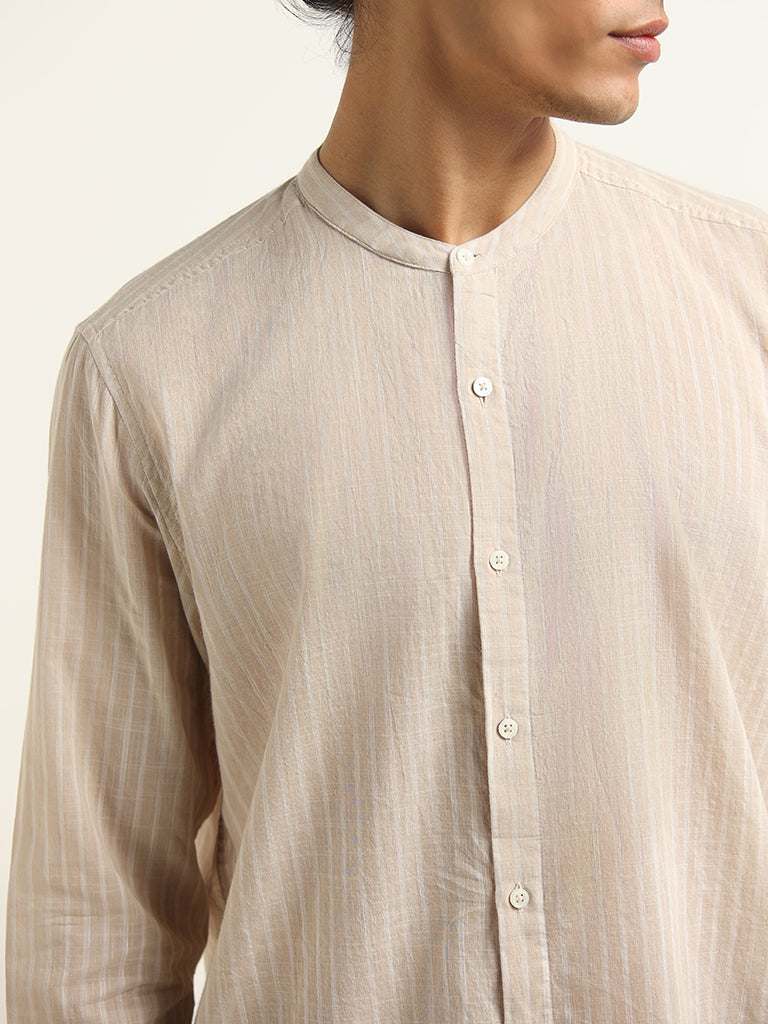 ETA Beige Striped Cotton Resort Fit Shirt