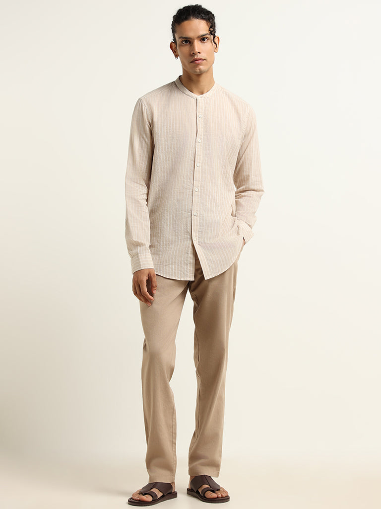 ETA Beige Striped Cotton Resort Fit Shirt