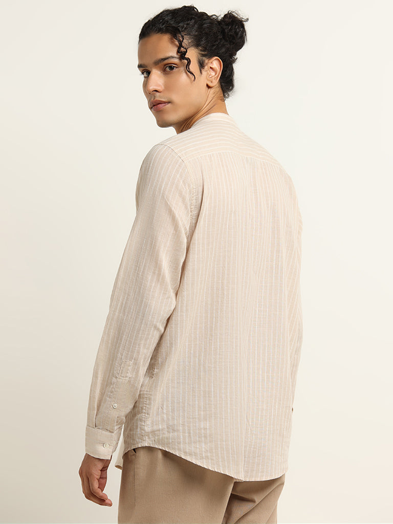 ETA Beige Striped Cotton Resort Fit Shirt