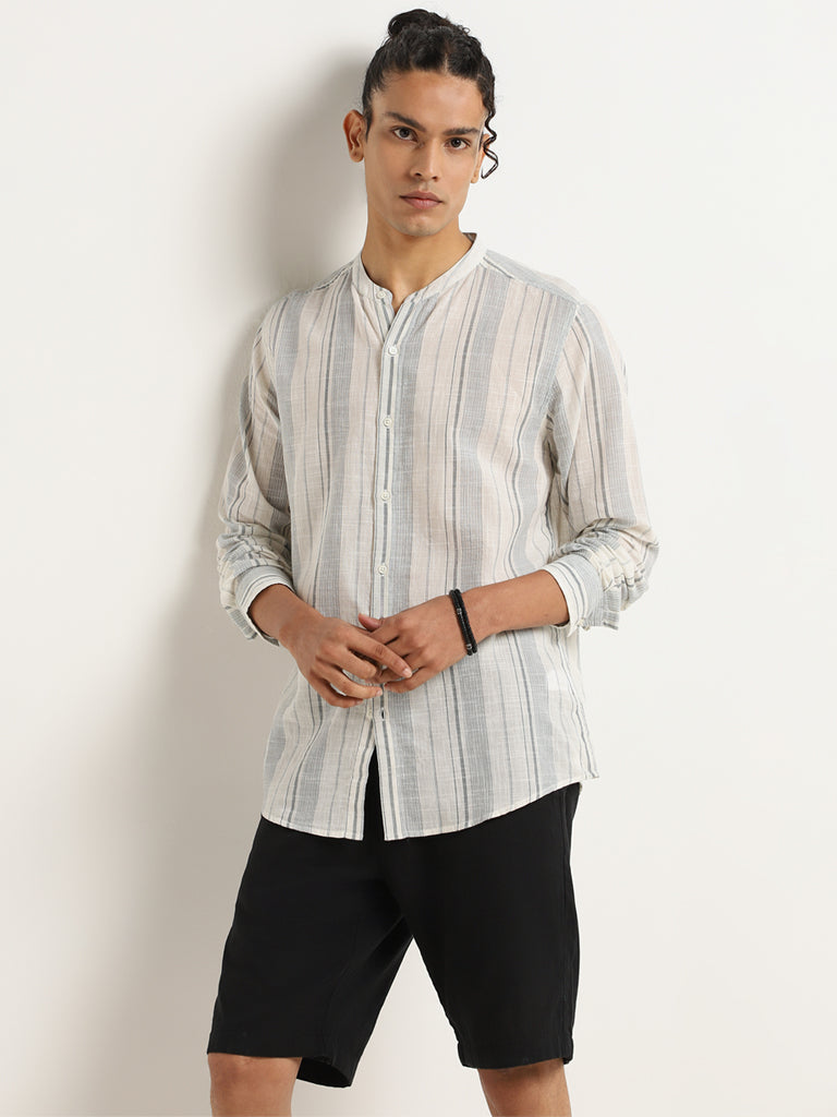 ETA Off-White Striped Cotton Resort Fit Shirt