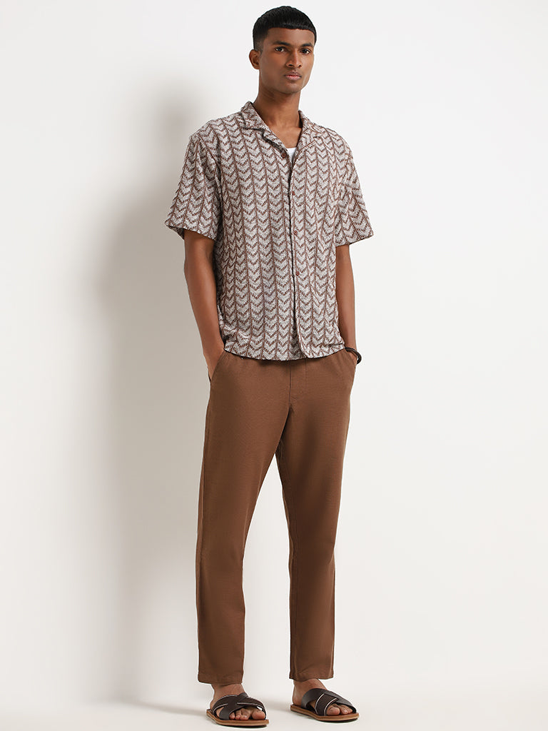 ETA Brown Geometric Pattern Cotton Relaxed Fit Shirt