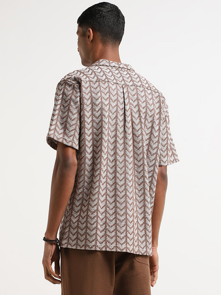 ETA Brown Geometric Pattern Cotton Relaxed Fit Shirt