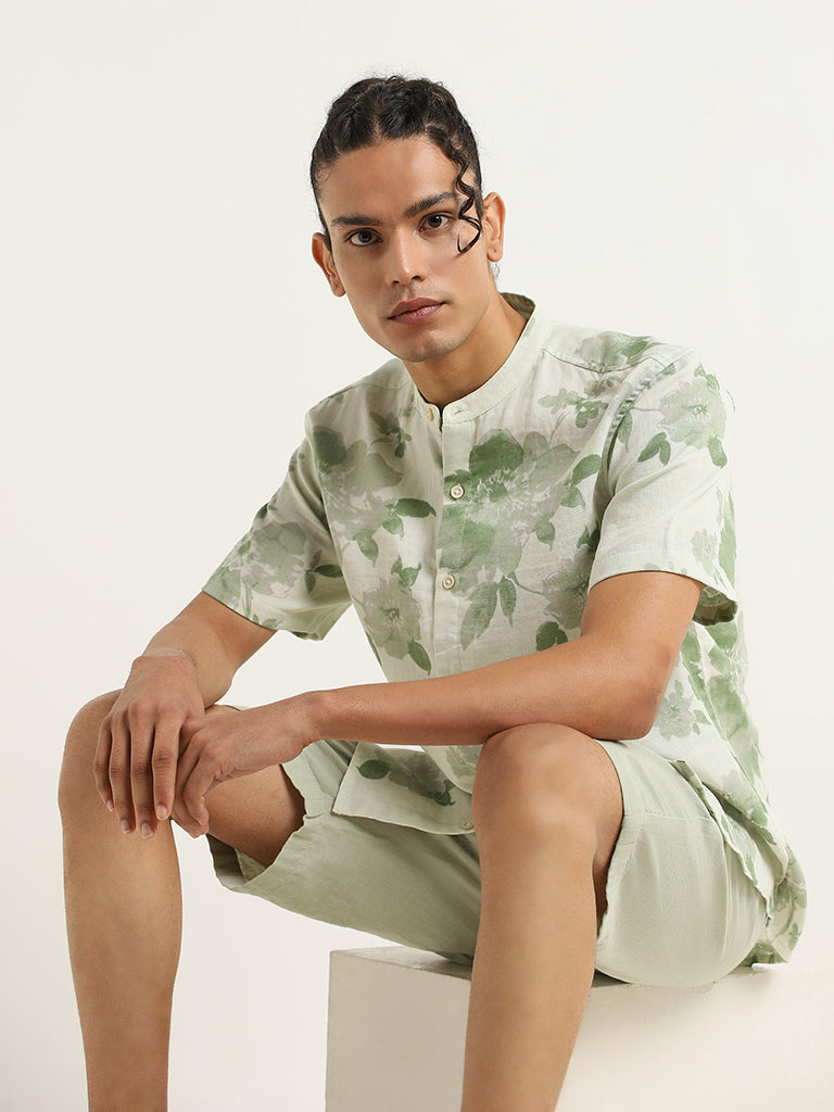 ETA Green Floral Cotton Relaxed Fit Shirt