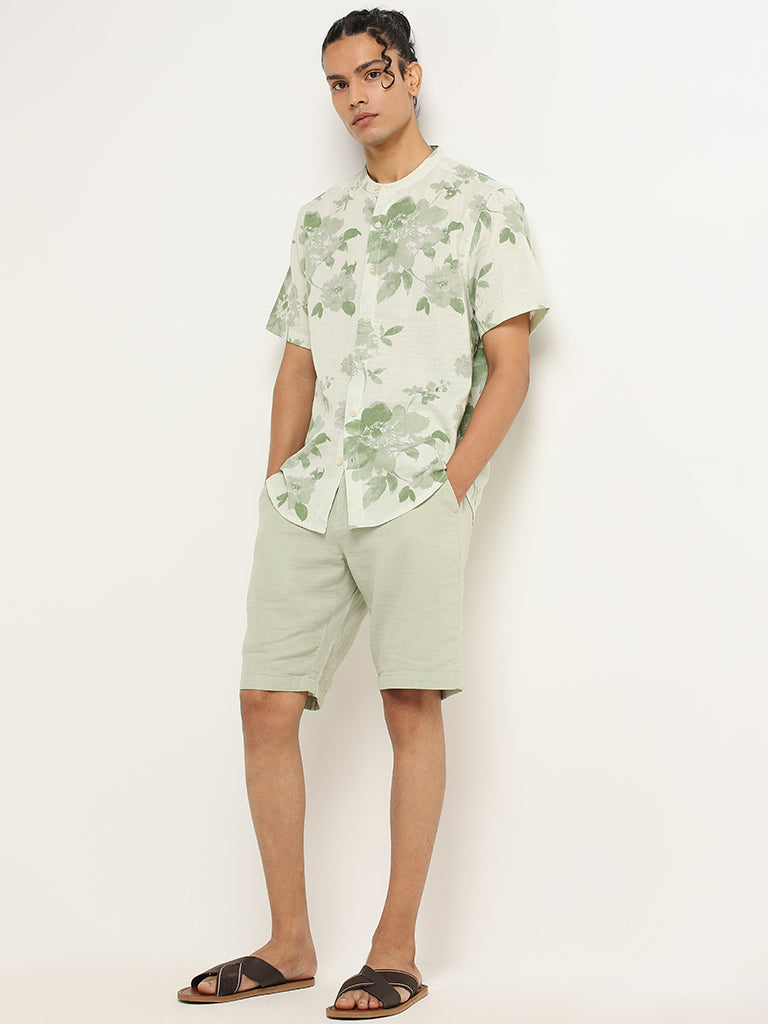 ETA Green Floral Cotton Relaxed Fit Shirt